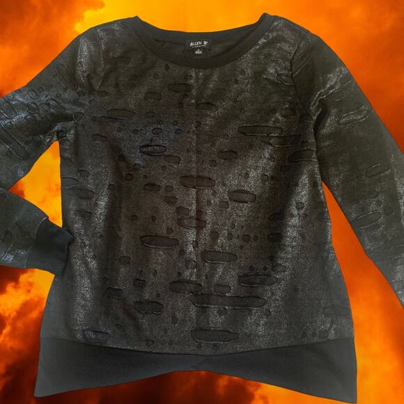 Black Metallic | Distressed Medium Pullover | Allen B. Schwartz | Black Ripped - Picture 1 of 11